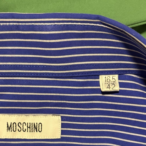 Moschino Navy & White Striped Classic Italian Dress Shirt – Size L - Picture 3 of 4